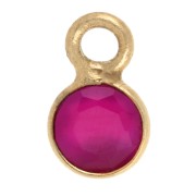 Round faceted charm 5 mm gemstone tinted - Chalcedony Rose - Fine gold plated x1