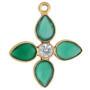 Flower pendant 24x21 mm tinted gemstone and CZ - Fine gold plated - Green onyx