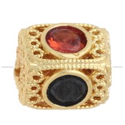 Rectangle bead 10x8 mm with Zirconium oxides - Gilded with fine gold - Multicolored
