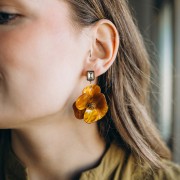 Acrylic & Stainless Steel 40 mm Flower Relief Pendants - Marbled Coral x2