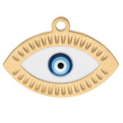 Eye charm 12x17 mm with epoxy resin - 304 Stainless steel Gold - White - Blue x1