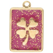 18x12 mm rectangle clover charm - 304 gold stainless steel - Pink glitter