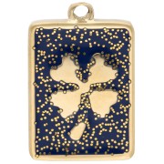 18x12 mm rectangle clover charm - 304 stainless steel, gold-plated - Blue glitter