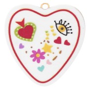 23x22 mm UV-printed heart pendant - 304 stainless steel, gold-plated - White - Multicolored
