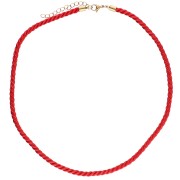 Polyester cord necklace 4 mm - 304 stainless steel gold plated - Red x46cm