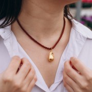 Polyester cord necklace 4 mm - 304 stainless steel gold plated - Red x46cm