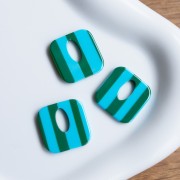 Acetate 21 mm hollow square pendant - Light blue - Dark green stripes x1