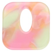 Square acetate pendant, hollow 21 mm - Marbled Pink - Orange - Green x1