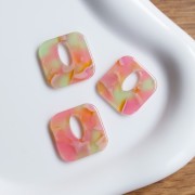 Square acetate pendant, hollow 21 mm - Marbled Pink - Orange - Green x1
