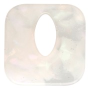 Square hollowed-out 21 mm acetate pendant - Transparent marbled - Pearlescent white glitter