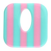 21 mm square acetate pendant - Turquoise stripes - Light pink x1