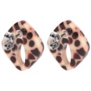 Hollow diamond stud earrings 16x14 mm acetate - Mottled Brown - Cream x2