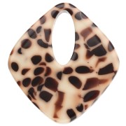 Hollow diamond pendant 28x25 mm acetate - Mottled Brown - Cream x1