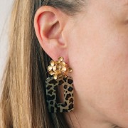 40x30 mm hollow rectangle acrylic pendant - Black Leopard Glitter - Orange