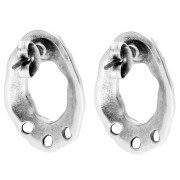 Oval hollow textured stud earrings 23x16mm 3 holes Aged sterling silver veneer x2