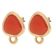 Rounded triangle stud earrings 19.5x15 mm - Gilded with fine gold - Topaz x2