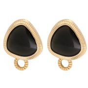 Rounded triangle stud earrings 19.5x15 mm - Gold-plated - Black x2