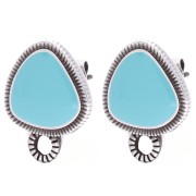 Rounded triangle stud earrings 19.5x15mm Fine Antique Silver plating Turquoisex2