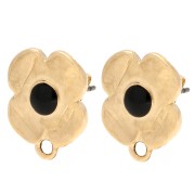 Flower stud earrings 16x13 mm epoxy resin - Gold-plated - Black x2