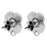 Flower stud earrings 16x13 mm epoxy resin Antique silver plating - Black x2