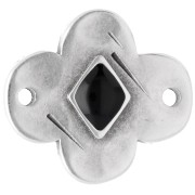 19x17 mm flower spacer with epoxy resin - Aged fine silver veneer - Black