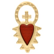 Heart charm ex-voto with cross 17x9 mm epoxy resin - Gilded with fine gold - Red