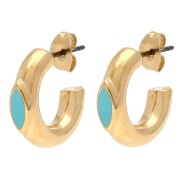 17 mm thick hoop earrings and rhombus in epoxy resin - Gilded with fine gold - Turquoise x2