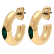 17 mm thick hoop earrings and rhombus in epoxy resin - Gilded with fine gold - Green x2