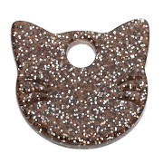 14.5x15.5 mm Acetate Cat Head Charm - Brown Glitter x1