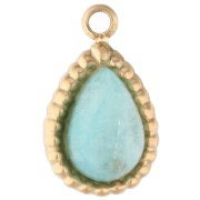 Drop Charm 10x6 mm Gemstone - 304 Gold Stainless Steel - Amazonite x1