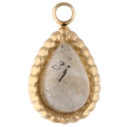 Charm drop 10x6 mm gemstone - Stainless steel 304 Gilded - Labradorite x1