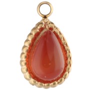 Drop charm 10x6 mm gemstone - 304 Stainless steel Gilded - Imitation Carnelian