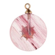 15mm round sunburst charm - 304 stainless steel, gold-plated Imitation Strawberry Quartz