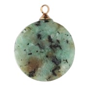 15 mm round charm with sunburst design - 304 Gold stainless steel - African Turquoise x1