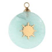 15 mm round charm, sunburst design - 304 gold stainless steel - Amazonite x1