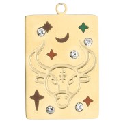 Rectangle pendant 27.5x18 mm - zodiac sign Taurus - 304 stainless steel, gold-plated