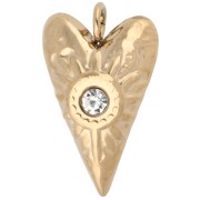 17.5x10 mm elongated heart charm with rhinestones - 304 Gold stainless steel x1