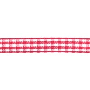 10 mm polyester gingham ribbon - Red - White x1m
