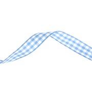 10 mm polyester gingham ribbon - Light blue - White x1m