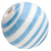 Round striped ceramic beads 12 mm - White - Sky Blue x4