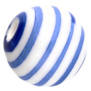 Round striped ceramic beads 12 mm - White - Dark blue x4