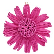55 mm raffia flower pendants - Fuchsia x2