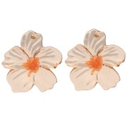 Flower earrings 66x62 mm in acrylic and beads - Brown - Orange x2