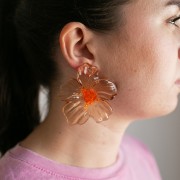 Flower earrings 66x62 mm in acrylic and beads - Brown - Orange x2