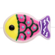 Glass fish bead 20x13 mm - Fluorescent yellow - Fluorescent pink - Violet x1