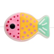 Glass fish bead 20x13 mm - Polka dot pattern - Pink - Orange - Mint green x1