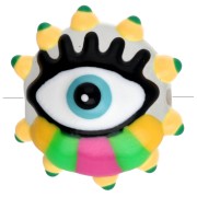 Round flattened 17 mm glass bead - eye pattern - Yellow - Green - Candy Pink x1