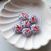 Round flattened glass bead 20 mm - chili pepper pattern - Pink - Sky blue - Red x1