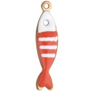 Striped fish charm 18.5x5 mm in epoxy resin - 304 Gold stainless steel - Orange x1
