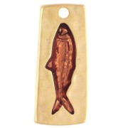 Irregular rectangular pendant 31x14 mm fish motif Gilded in fine orange gold x1